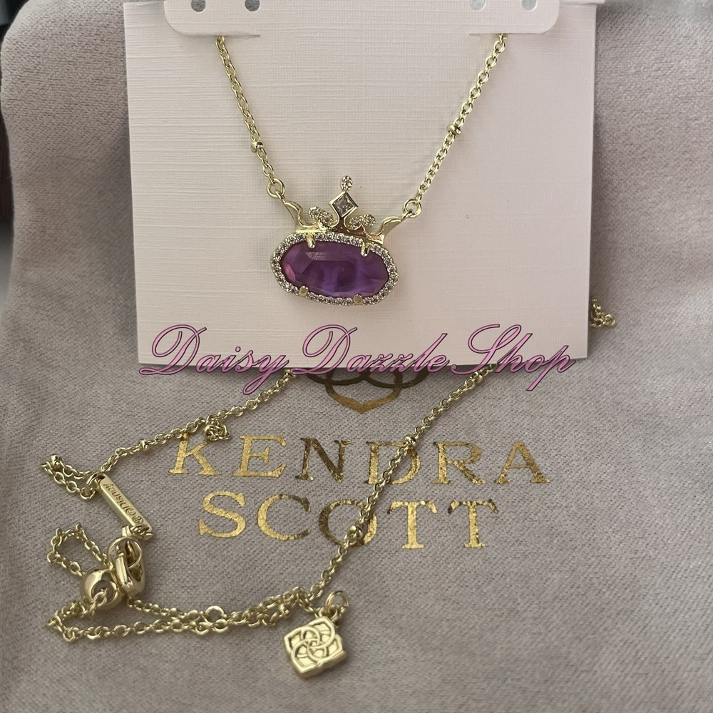 ✨New Kendra Scott Disney Elisa Princess Short Gold Pendant Purple Necklace ✨ - Picture 2 of 9